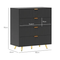 HOMCOM Elegant Four-Drawer Bedside Table - Black(m-3)