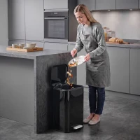 HOMCOM 20 L Kitchen Pedal Bin, Metal Rubbish Bin with Removable Inner Bucket, Soft-Close & Stay-Open Lid, High Gloss Black(m-2)