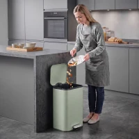HOMCOM 20 L Kitchen Pedal Bin, Metal Rubbish Bin with Removable Inner Bucket, Soft-Close & Stay-Open Lid, Light Green(m-2)