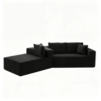 Moduläres L-förmiges 3-Sitzer-Sofa, gefertigt aus atmungsaktivem Stoff und hochwiderstandsfähigem Memory-Schaumstoff, mit abnehmbarer Rückenlehne und Nackenkissen, Maße 252,5L x 163B x 65H cm, Schwarz(m-8)