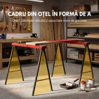 DURHAND Set 2 capre de lucru pliabile, blat din cauciuc antiderapant, 250 kg, roșu(m-6)