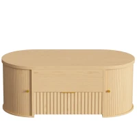 HOMCOM Mesa de Centro com Tampo Elevatório Oval Compartimento Oculto Gaveta Canelada Portas de Correr e Armários 100x50x40 cm Carvalho(m-6)