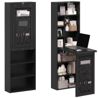 HOMCOM Scrivania per Computer Pieghevole con Ripiani Contenitori e Borsa Laterale, da Parete, Nera(m-11)