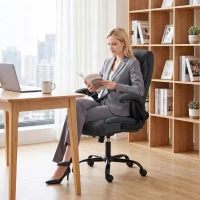 HOMCOM Office Chair, Executive Desk Chair with Flip-up Armrest, Thick Padding, 360 Degree Swivel, Dark Grey(m-9)