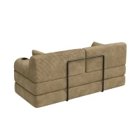 Doppeltes komprimiertes Cordsofa, Metallrahmen, 2 Becherhalter und 4 Seitentaschen, 168L x 80B x 81H cm, Khaki(m-8)