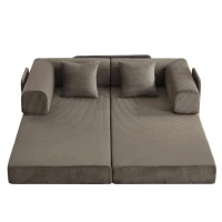 Knochenloses modulares Sofa, umbaubar in ein Bett, umfasst 2 Polster und einen Stahlrahmen, 204L x 97B x 65H cm,Taupe(m-7)