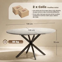 HOMCOM Table à manger extensible ovale pour 4 à 6 personnes, table de cuisine avec rallonge 100-135 cm, effet pierre grise(m-3)