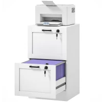 HOMCOM Cassettiera Portadocumenti a 2 Cassetti con Serrature e Spazio per Stampante, in Legno, 40x40x71 cm, Bianco(m-11)
