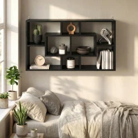 HOMCOM Étagère murale bibliothèque 8 cubes, meuble de rangement, design moderne, 85 x 14,5 x 47,5 cm, noir(m-6)