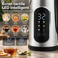 HOMCOM Ensemble Bouilloire et Grille-Pain en Inox, Bouilloire 2200W 1,5L, Grille-Pain 2 Tranches, Écran Tactile LED, Argenté(m-4)