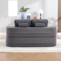 2-in-1 Cordsofa mit verstellbarer Funktion, 2 Getränkehaltern, hohe Rückenlehne und extra tiefe Sitzfläche, 165L x 97B x 61H cm,Dunkelgrau(m-5)