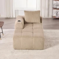 Bequemes Cordsofa mit Rückenlehne, seitlichen Aufbewahrungstaschen für Fernbedienung und Handy, eingebauter Getränkehalter, 158X93X61 cm,, Khaki(m-4)