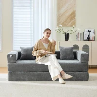 Modulares Chenille-Block-Sofa, frei kombinierbar, mit Seitentaschen zur Verstauung und rutschfestem Fahrgestell, Maße 198L x 79B x 60H cm, Dunkelgrau(m-6)