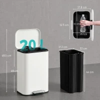 HOMCOM 20 L Kitchen Pedal Bin, Metal Rubbish Bin with Removable Inner Bucket, Soft-Close & Stay-Open Lid, Cream White(m-3)
