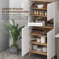HOMCOM Credenza Cucina Alta Scandinava con 4 Ante, Ripiano Aperto, Ripiani Regolabili, 80x40x178 cm, Bianco(m-4)