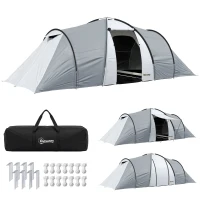 Outsunny Tente de camping familiale 4 personnes dôme 2 chambres 1 séjour et 1 auvent anti-UV Imperméable 2000 mm multicolore(m-1)