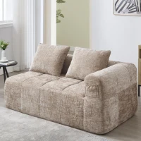 Bequemes Doppelsofa mit Kissen, Seitentaschen für Fernbedienung und Handy, 158X90X60 cm, Khaki(m-2)