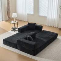 Modulares Chenille-Block-Sofa, frei kombinierbar, mit Seitentaschen zur Verstauung und rutschfestem Fahrgestell, Maße 198L x 79B x 60H cm, Schwarz(m-4)