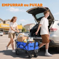 Outsunny Carrinho de Transporte Dobrável para Praia Campismo Viajem com Toldo Guiador Rodas Altura Ajustável 117x55x98 cm Azul(m-5)
