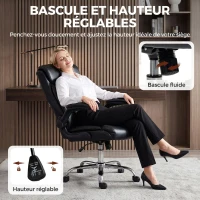 HOMCOM Chaise Bureau Ergonomique avec Accoudoirs Relevables, Fauteuil de Bureau en PU, Hauteur Réglable, Fonction Bascule, Noir(m-5)
