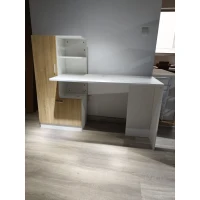 HOMCOM Computertisch mit Bücherregal, Computerschreibtisch, Schrank und offenen Regalen, 150x55x122cm, Weiß und Natur(m-2)
