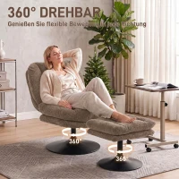 HOMCOM Loungestoel met hocker, 360° draaibaar, van fluweellook met druppelstructuur, in hoogte verstelbare voetenbank, bruin(m-4)