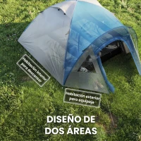 Outsunny Tienda de Campaña para 3 Personas con Ventanas 2 Bolsillos y Bolsa de Transporte 250x300x130 cm Gris y Azul(m-5)