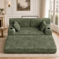Doppeltes komprimiertes Cordsofa, Metallrahmen, 2 Becherhalter und 4 Seitentaschen, 168L x 80B x 81H cm,Grün(m-5)