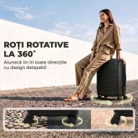 HOMCOM Valiză Cabină Rigidă 48L, Extensibilă, cu 4 Roți, Compartiment Laptop și Încuietoare TSA, 56x36x24 cm, Negru(m-7)