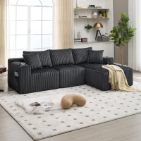 Modulares Sofaset mit Liegestühlen und Doppelbetten, 5 Kissen und 2 Getränkehaltern， 257X160X62 cm, Grau(m-5)