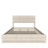 Das samtgepolsterte Bett misst 180 x 200 cm, verfügt über verstellbare Kopfteilhöhe, LED-Beleuchtung und XXL-Stauraum. Es ist ohne Matratze erhältlich, mit den Gesamtmaßen 182 cm x 206 cm x (105-110-115 cm), Beige(m-1)