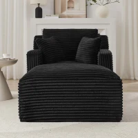 Moderner Cord-Loungesessel, bequemes Schlafsofa/Liegestuhl, geeignet für Wohnzimmer und Büro, 100L x 166B x 72H cm,Schwarz(m-5)