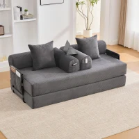 Faltbares Kompressionssofa mit stabilem Metallrahmen, Seitentaschen plus 3 Kissen, 200L x 94B x 67H cm, Dunkelgrau(m-5)