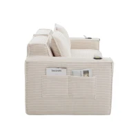 Modulares Doppelsitz-Cordsofa mit Becherhaltern und Seitentaschen, Federkern und hochdichtem Schaumstoff, 188L x 90B x 75H cm, Beige(m-7)
