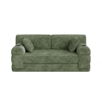 Doppeltes komprimiertes Cordsofa, Metallrahmen, 2 Becherhalter und 4 Seitentaschen, 168L x 80B x 81H cm,Grün(m-1)