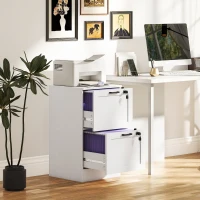 HOMCOM Cassettiera Portadocumenti a 2 Cassetti con Serrature e Spazio per Stampante, in Legno, 40x40x71 cm, Bianco(m-2)