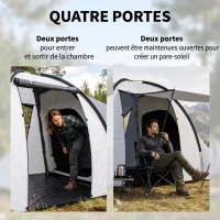 Outsunny Tente de camping familiale 4 personnes dôme 2 chambres 1 séjour et 1 auvent anti-UV Imperméable 2000 mm multicolore(m-5)