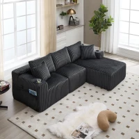 Modulares Sofaset mit Liegestühlen und Doppelbetten, 5 Kissen und 2 Getränkehaltern， 257X160X62 cm, Grau(m-6)