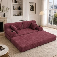 Doppeltes komprimiertes Cordsofa, Metallrahmen, 2 Becherhalter und 4 Seitentaschen, 168L x 80B x 81H cm, Weinrot(m-6)