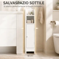 HOMCOM Mobile Bagno Slim Salvaspazio con Armadietto e Ripiano, 18x20x80 cm, Bianco(m-4)