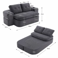 2-in-1 Cordsofa mit verstellbarer Funktion, 2 Getränkehaltern, hohe Rückenlehne und extra tiefe Sitzfläche, 165L x 97B x 61H cm,Dunkelgrau(m-3)