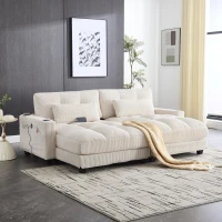 Das schwarze Cord-Doppelsofa verfügt über 2 Kissen, 4 Becherhalter und 4 Seitentaschen, kann in zwei unabhängige Sitze geteilt werden, 224L x 140B x 81H cm , Beige(m-4)