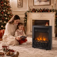 HOMCOM Electric Fireplace Stove Freestanding/ Inset, 1000W/2000W, Electric Fire Heater with LED Flame Effect, Coal Logs, Black(m-8)