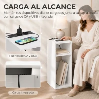 HOMCOM Juego de 2 Mesas Auxiliares con Estación de Carga 2 Tomas de Corriente, 2 Puertos USB y 2 Espacios Abiertos Blanco(m-4)