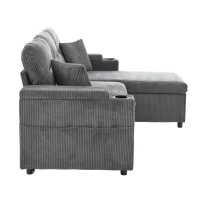 Modernes Cordsofa für drei Personen, mit Stauraum, Getränkehalter und USB-C-Anschluss, 212,5L x 136B x 86H cm, Carbongrau(m-7)