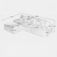 Modulares Cordsofa für drei Personen (inklusive Fußschemel), frei kombinierbar, ausgestattet mit Getränkehaltern und seitlichen Aufbewahrungstaschen, 268L x 174B x 80H cm, Schwarz(m-3)