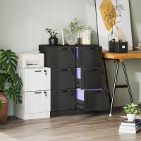 HOMCOM Cassettiera Portadocumenti a 3 Cassetti con Serrature e Spazio per Stampante, in Legno, 40x40x101 cm, Nero(m-9)