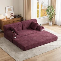 Doppeltes komprimiertes Cordsofa, Metallrahmen, 2 Becherhalter und 4 Seitentaschen, 168L x 80B x 81H cm, Weinrot(m-5)