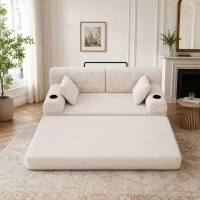 Doppeltes komprimiertes Cordsofa, Metallrahmen, 2 Becherhalter und 4 Seitentaschen, 168L x 80B x 81H cm, Beige(m-5)
