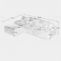 Modulares Cordsofa für drei Personen (inklusive Fußschemel), frei kombinierbar, ausgestattet mit Getränkehaltern und seitlichen Aufbewahrungstaschen, 268L x 174B x 80H cm, Hellgrau(m-3)